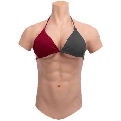 PROPFE Silicone Drag Queen Breastplate Half Body Muscle Suit Realistic F Cup Simulation Male Abdominal Vest for Cosplay Fake Boobs