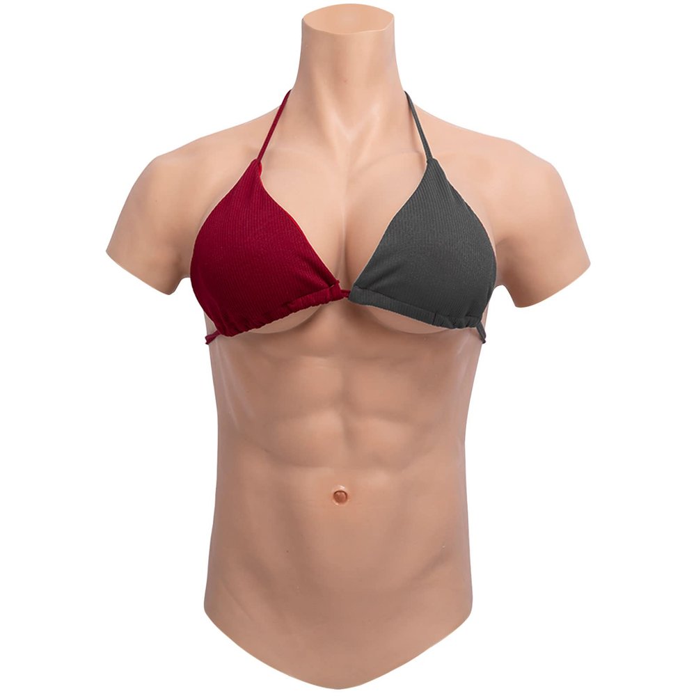 PROPFE Silicone Drag Queen Breastplate Half Body Muscle Suit Realistic F Cup Simulation Male Abdominal Vest for Cosplay Fake Boobs
