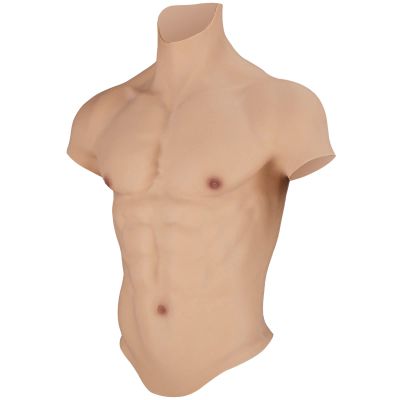 Realistic Silicone Fake Muscle Chest Abdominal Muscles Suit Half Body High Collar Bodysuit for Cosplay Halloween Props