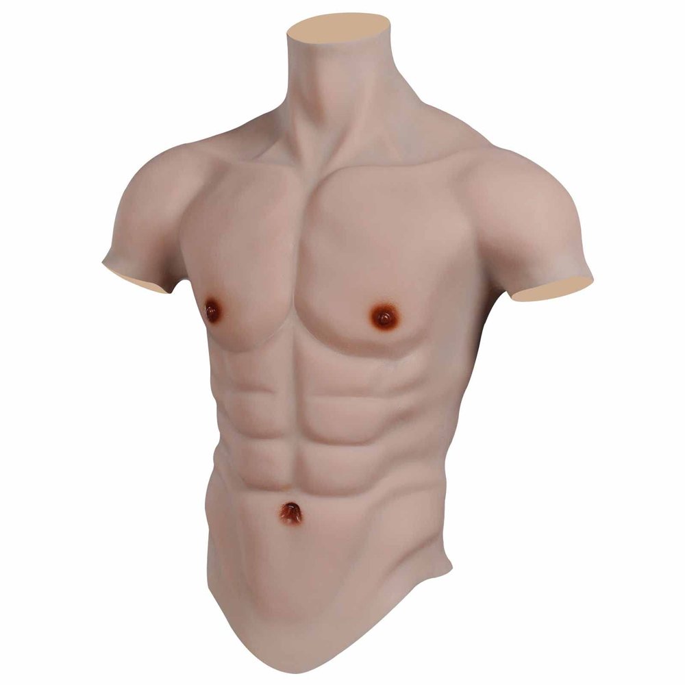 Full Silicone Muscle Suit, Half-Body Simulation Male Fake Belly Realistic Abdominal Suit for Crossdresser Halloween Prop