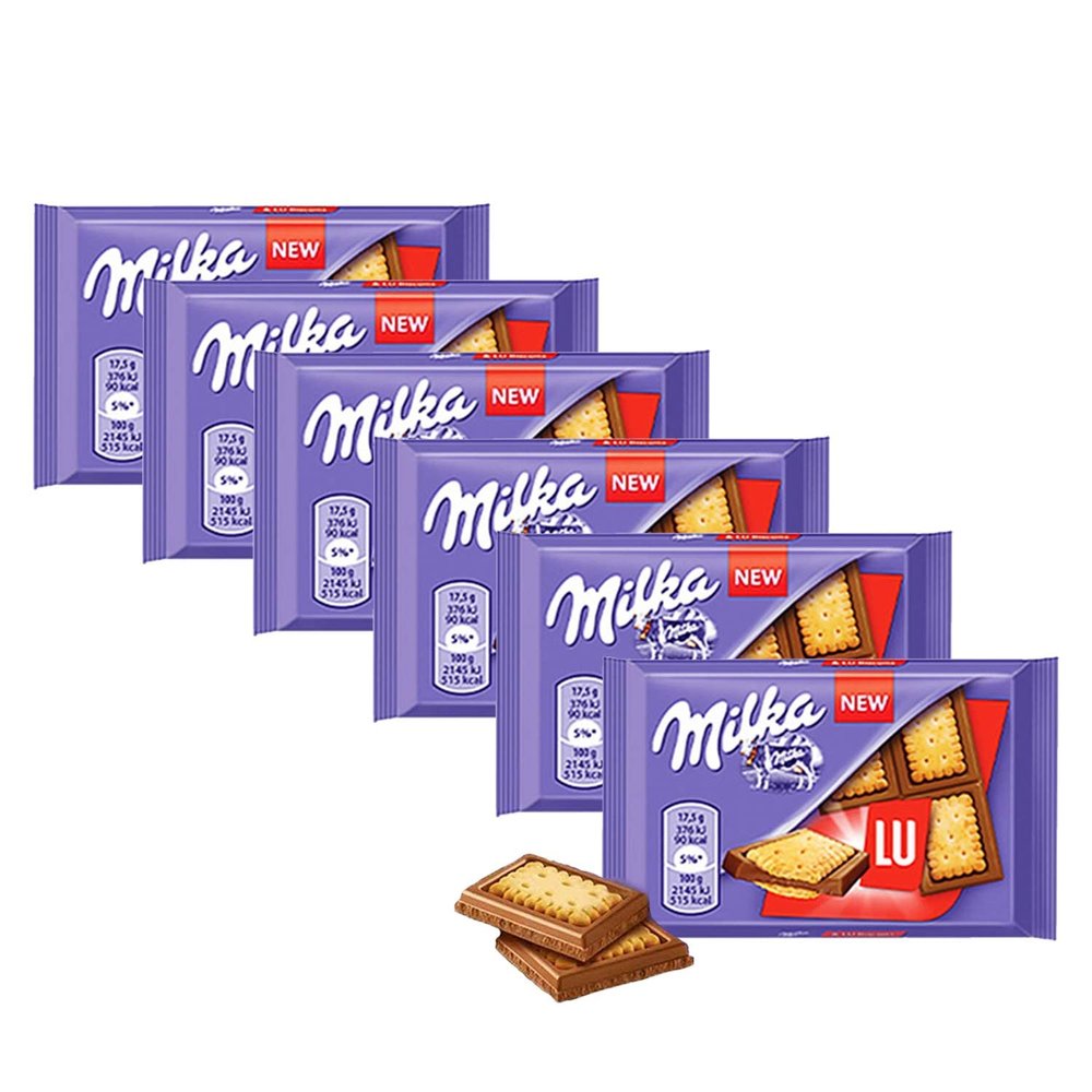 Milka Lu Biscuits with Chocolate (Pack of 6) Delicious Tasty And Twisty Treat Gift Hamper For Birthday,Christmas Sold By Kidzbuzz