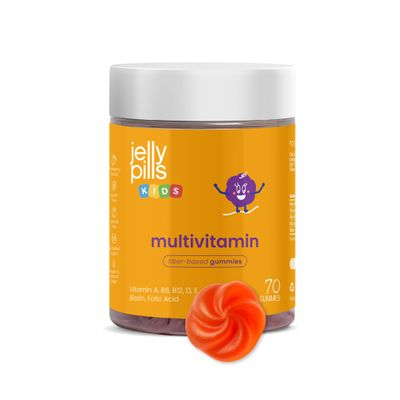 Jelly Pills Multivitamin and Mineral Gummies for Kids - 70 Vegan Gummies - No Added Sugars - Strawberry Flavor - A, B, C, D, E, Zinc, Biotin & Folic Acid