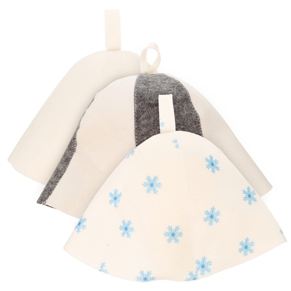 Healeved 3pcs Thickened Felt Sauna Shower Cap for Sauna Bathing Pack Absorbent Hat for Men and Women