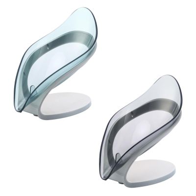 COLLBATH Leaf-shaped Soap Rack with Suction Cups 2pcs Bathroom Soap Holder Set in Gray and Blue Storage for Shower and Washbasin Use