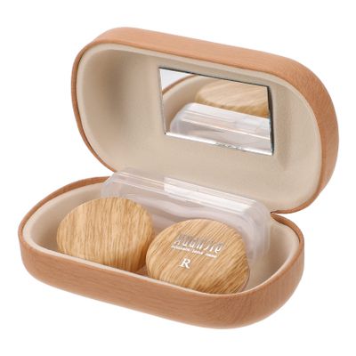 Healeved Vintage Leather Texture Large Diameter Dual Lens Case Box with Leak-Proof Design Lens Holder for Travel Light Brown Storage Companion
