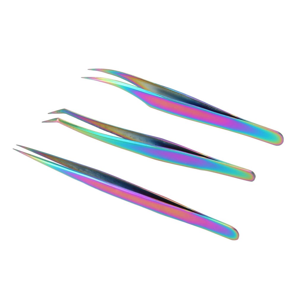 Eyelash Tweezers, Comfortable Grip 3 Specifications Stable Clamping Eyelash Tweezers Set 430 Stainless Steel for Eyelash Extension Grafting