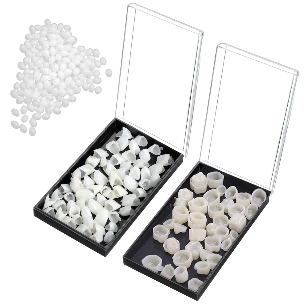 120 Pieces Dental Temporary Tooth Cap Crown Veneers Front Back Anterior and Molar Posterior Teeth with Tooth Repair Thermal Beads Cap Filler for Missing Broken Teeth