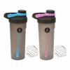 Set of BLUE & PINK Bolt Virgin Plastic Protein Shaker Bottle with Steel Wire Blending Ball- 700ml/ 23.6oz with Measuring Guide Airtight Leakproof Screw Cap Sport Bottles Fitness Gym Shaker BPAFree view 1