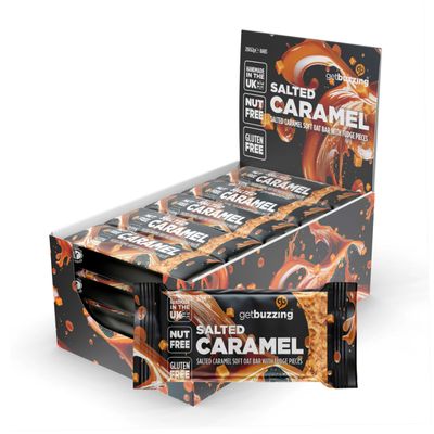 Getbuzzing Nut Free Oat Flapjack Healthy Snack & Energy Bars - Running,Gym, Cycling - Breakfast Snack - Made in The UK - Salted Caramel Pack of 20 x 62g Bars
