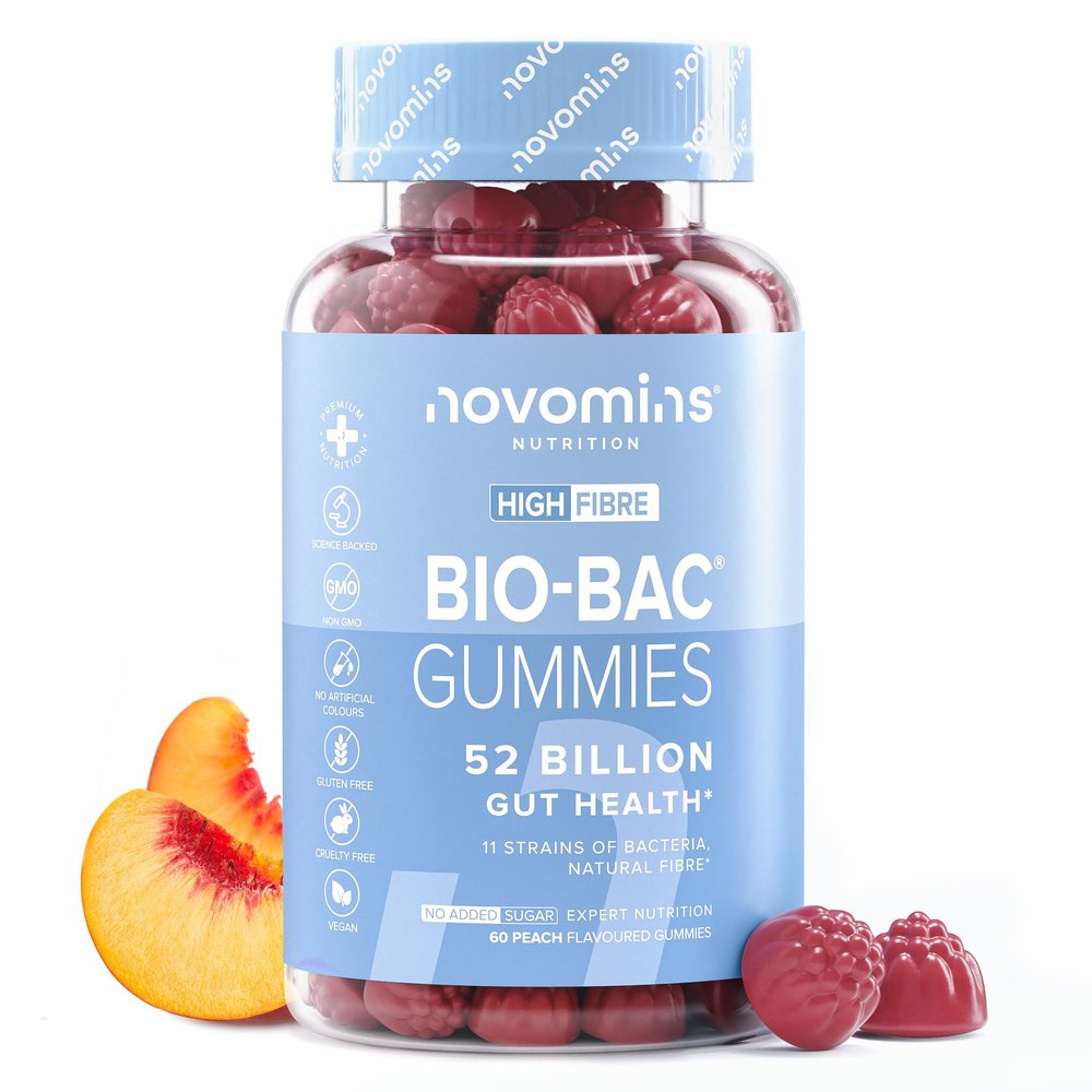 Probiotic Gummies  Bio-Bac 52 Billion CFU Probiotics for Gut Health 11 Strains of Live Bacteria - Pro Biotics for Gut Health Probiotic Supplements for Men and Women - Novomins