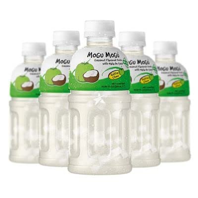 Mogu Mogu Coconut Flavoured Drink with NATA de Coco (Gotta Chew) | On the Go Drink | Jelly Texture | Refreshing Taste | No Added Preservatives and Colours | 320ml x 6 Bottles