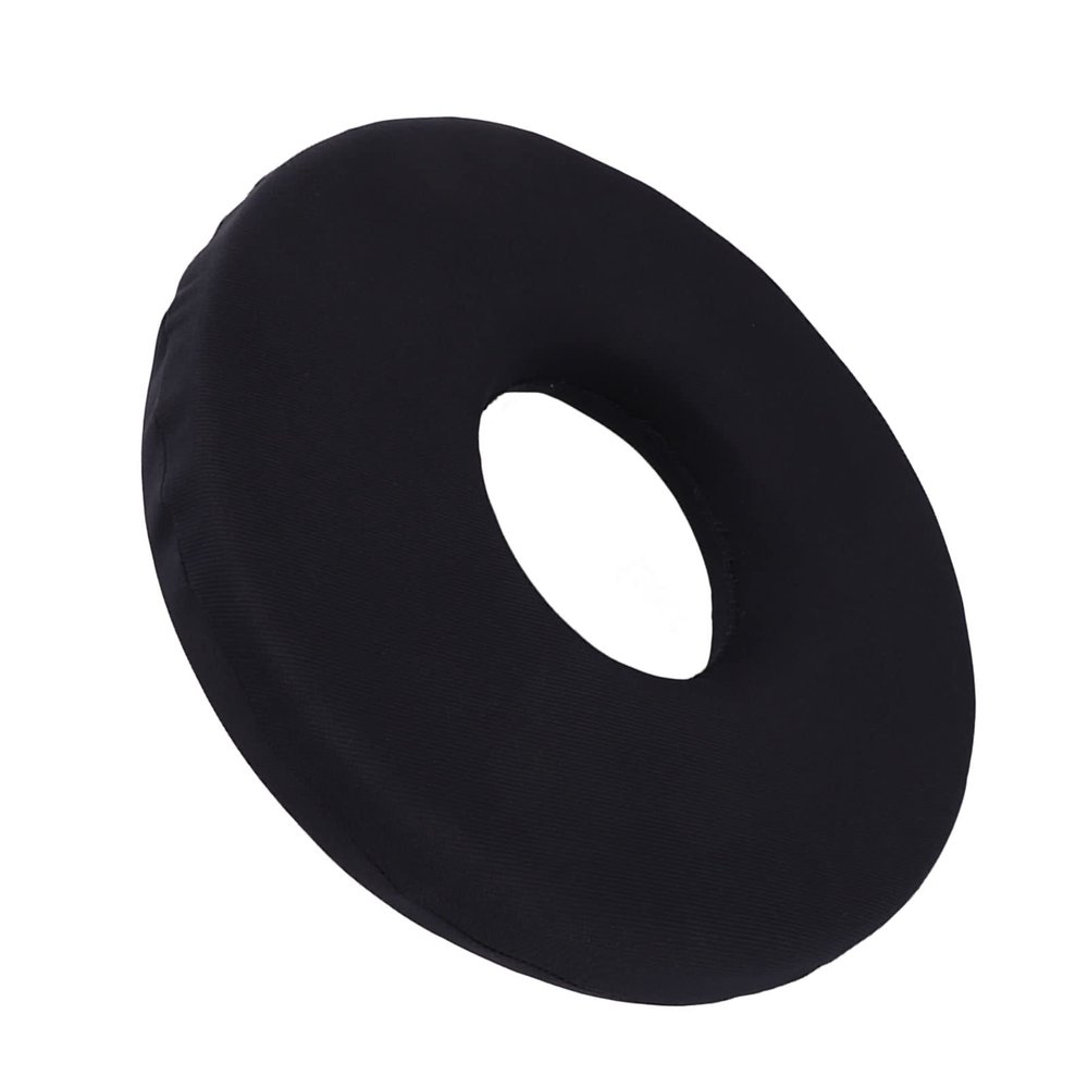 13.8in Sitting Cushion, Black Easy Cleaning Donut Pillow for Tailbone Pain, Circular Shaped Wheelchair Nursing Bed Sore Pad for Pain Relief, Hemorrhoid Pillow for Home Office Chair