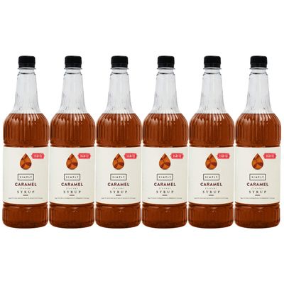 Simply Sugar Free Caramel Syrup, Low Calorie, Vegan & Nut Free Flavoured Syrup for Coffee, Cocktails & Baking (1 Litre x 6)