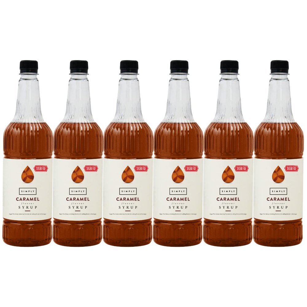 Simply Sugar Free Caramel Syrup, Low Calorie, Vegan & Nut Free Flavoured Syrup for Coffee, Cocktails & Baking (1 Litre x 6)