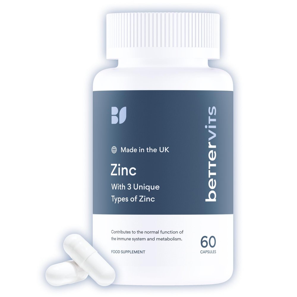 Bettervits Zinc Supplements for Men & Women | High Absorption Zinc Picolinate, Glycinate and Citrate 30mg | Immune and Skin Support - High Strength | 60 Capsules