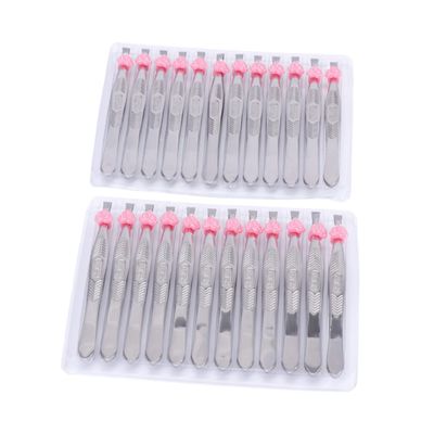 minkissy 24pcs Flat Tip Stainless Steel Tweezers for Eyebrow Grooming Precision Hair Removal and Face Makeup Durable Anti-Slip Design for Effortless Use