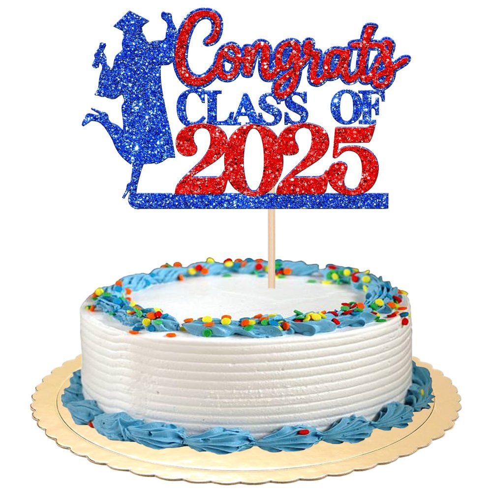 Rsstarxi 1 Pack Congrats Class of 2023 Cake Topper Glitter Class of 2023 Grad Cap Diploma Cake Pick Girl Graduation Decorations for College 2023 Graduation Party Cake Decorations Red Blue