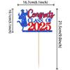 Rsstarxi 1 Pack Congrats Class of 2023 Cake Topper Glitter Class of 2023 Grad Cap Diploma Cake Pick Girl Graduation Decorations for College 2023 Graduation Party Cake Decorations Red Blue view 2