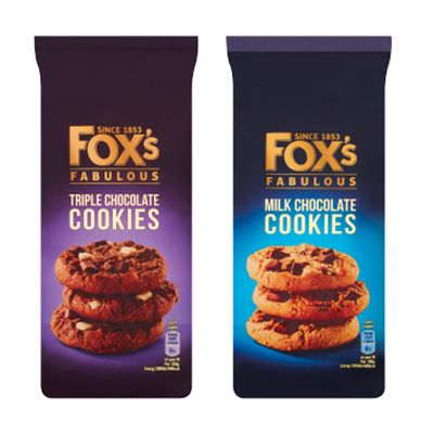 Fox's Fabulous Cookies | A pack of 2 | Milk Chocolate Chunkie Cookie and Triple Chocolate Chunkie Cookie | An Ideal Biscuit for a Gift or to Treat Yourself | 180 g