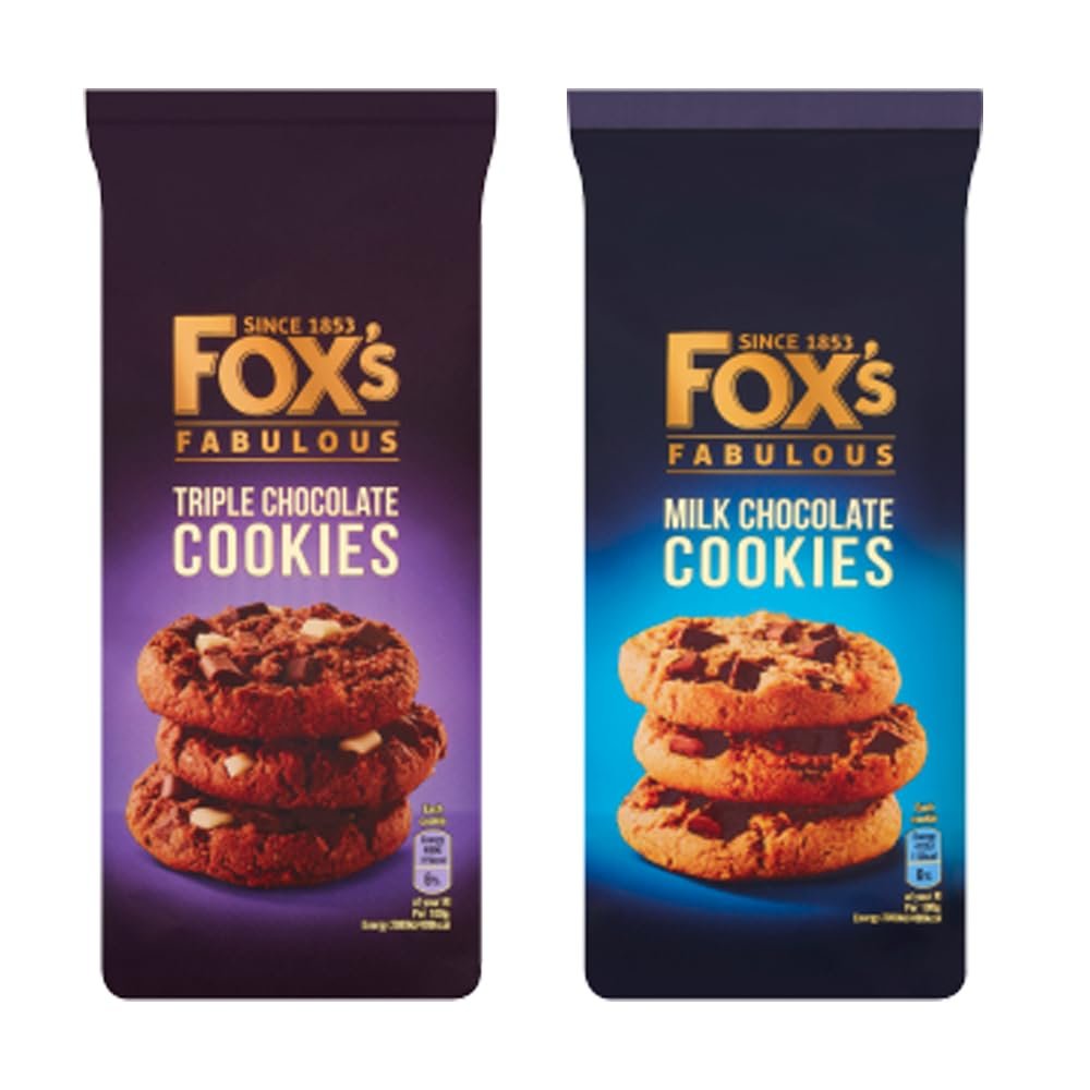 Fox's Fabulous Cookies | A pack of 2 | Milk Chocolate Chunkie Cookie and Triple Chocolate Chunkie Cookie | An Ideal Biscuit for a Gift or to Treat Yourself | 180 g