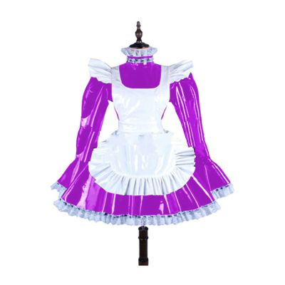 Plus Size Lace Trim Mini Dress Women Long Sleeve Dress with White Apron Valentine Costume,Rose Purple,7XL