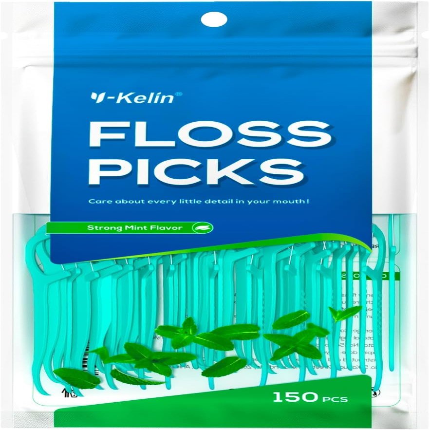 Y-Kelin Dental Floss-150 Pcs Dental Floss Strong Mint, Teeth Stick,Tooth Picks,Floss Picks,Teeth Cleaning