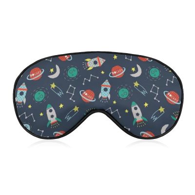 Silk Eye Mask Astronauts and Satellites from Outer Space Art Sleeping Mask D Eye Cover for Travel/Naps/Yoga/Plane/Night, Sleeping Eye Mask Eye Cover with Adjustable Strap