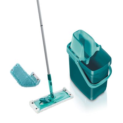 Leifheit Combi Flat Mop, Bucket, Wringer and Static Duster Wiper Cover Set, Microfibre Mop Head and Flat Mop Wringer 12 L bucket, Mop and Bucket Set, Turquoise