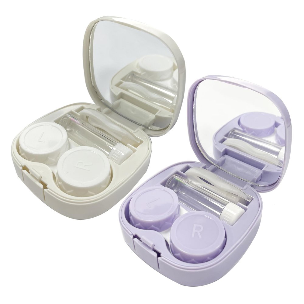 Howinn Contact Lens Case Travel Set Cute Contact Case with Mirror Tweezers Remover Tool Bottle for Daily Use 2 Pieces