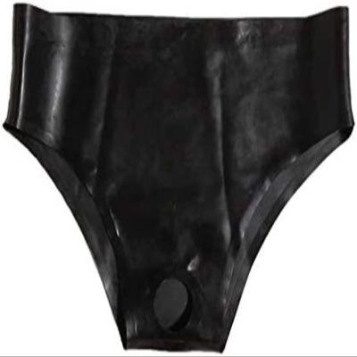 Sexy Man Rubber Latex Shorts Briefs Underwear with Hole Handmade Sex Panties,Large