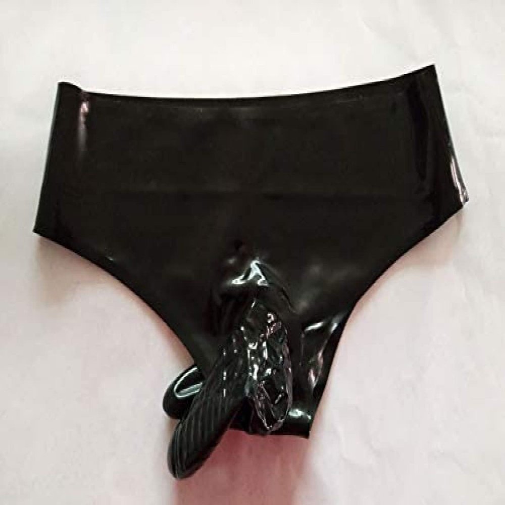 Sexy Man Rubber Latex Shorts Briefs Underwear with Handmade Panties,X-Large