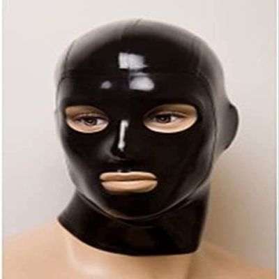 100% Latex Mask Rubber Head Unisex Hood Unique Wear Club Party Sex Cosplay,Black,Large