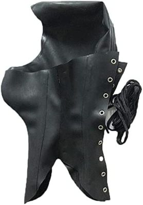 Latex Heavy Rubber Boned Corset Collar Black 1.0mm Latex Mask Hood Neck Latex Accessories for Cosplay Catsuit Party,Medium