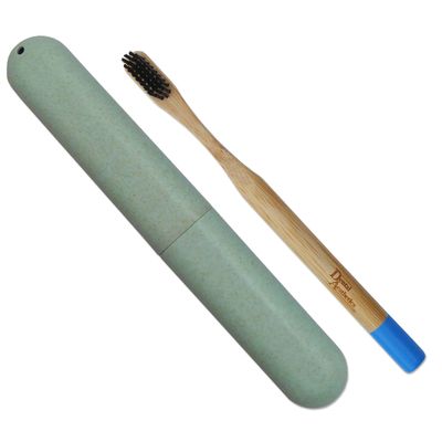1 Adult Bamboo Toothbrush & 1 Wheat Straw Case (Green Case)