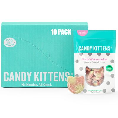Candy Kittens Vegan Sweets Sour Watermelon  Plant-Based Vegan Treats with Fruity Flavours, No Nasties, Made with Real Fruit Juice  Ideal Snacks for Sweet Hampers & Pick and Mix  140g, Pack of 10