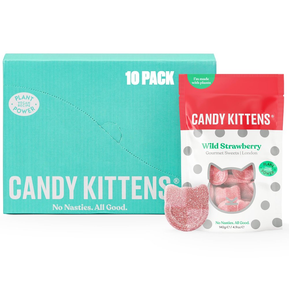 Candy Kittens Vegan Sweets, Wild Strawberry - Vegan Treats with Fruit Juice & Natural Ingredients, Ideal for Pick and Mix Sharing, Soft & Chewy Candy, Vegetarian Sweets  140g, Pack of 10