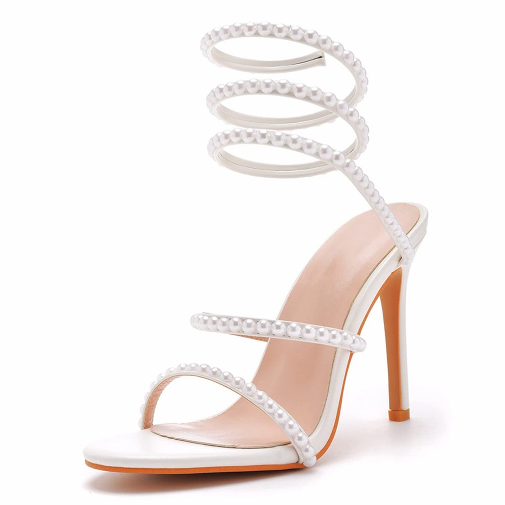 WOkismD 10.5CM/4.13IN Sexy High Heels Fetish Shoes Stiletto Nightclub Pole Dance Wedding Party Prom Sandals,White,40