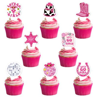 Disco Cowgirl Birthday Cake Toppers - NOVBAUB 48PCS Let's Go Girls Party Decorations Hot Pink Cowgirl Birthday Party Decorations Disco Bachelorette Party Supplies Cupcake Toppers for Women Girls
