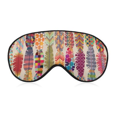 Colored Feather Pattern Sleeping Eye Mask Eye Shade with Adjustable Strap Blindfold for Airplane Travel