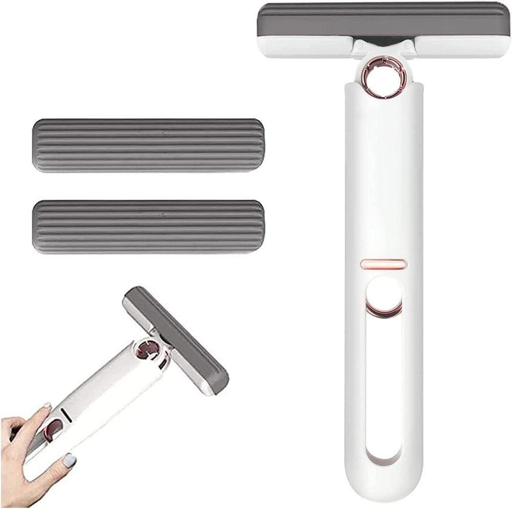 Portable Self-Squeeze Mop, 2023 New Wet and Dry Use Cleaning System, Lazy Hand Wash-Free Strong Absorbent Mop, for Kitchens Tableware Desktop Glass Bathroom, qzjijosen (2 Head and 1 Handle)