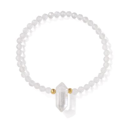 Hexagonal Pendant Bracelet 4mm Faceted Beaded Bracelets for Women Men Natural Stone Amethysts Tiger Eye Stone Bangles,White Crystal,19cm