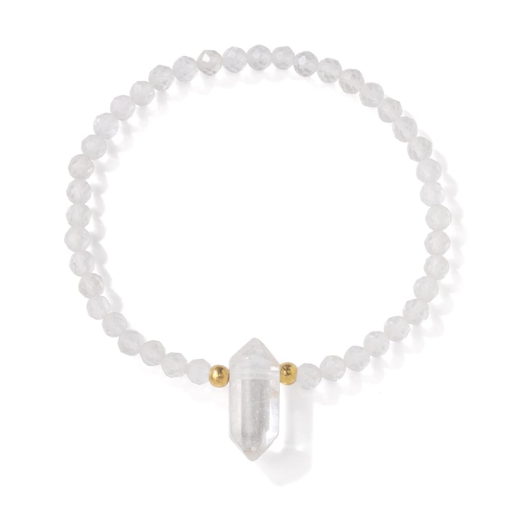 Hexagonal Pendant Bracelet 4mm Faceted Beaded Bracelets for Women Men Natural Stone Amethysts Tiger Eye Stone Bangles,White Crystal,19cm