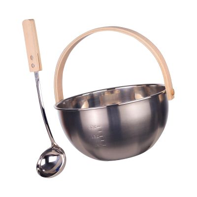 Gralara Sauna Stainless Steel Bucket And Ladle Set Wood Handle for Bathroom Durable