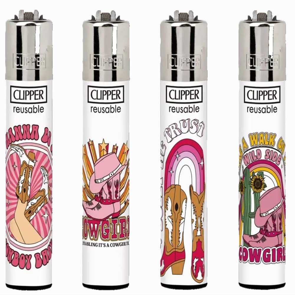 4 x Clipper Lighters Set, Clipper Lighter, Clipper Lighter Refillable Lighters SET DESIGN Cool Vibes (No Fuel)