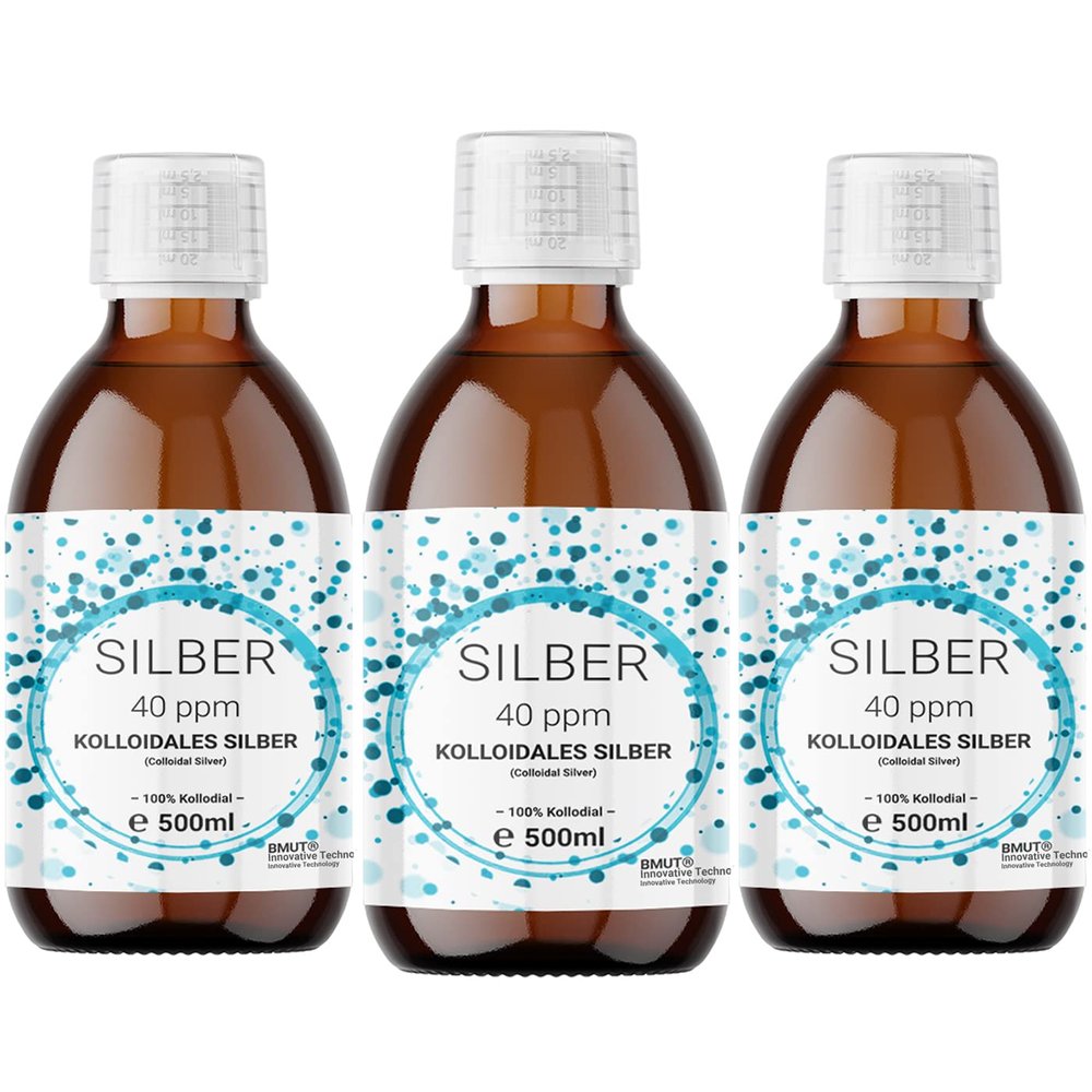 3 x 500 ml Colloidal Silver (40 ppm) in Brown Glass Bottle, Silver Water, Pure Water, 100% Colloidal