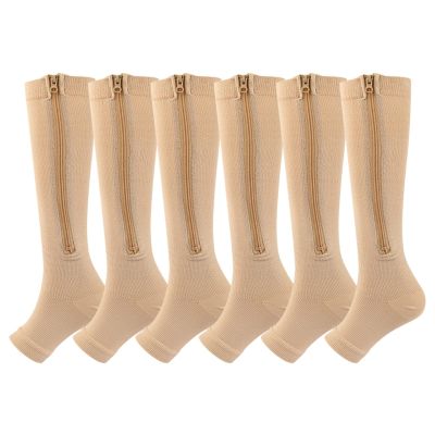 Zipper Compression Socks for Women&Men Toeless 20-30 mmHg Support Stockings Calf High Zippered Athletic (3/5 Pairs)