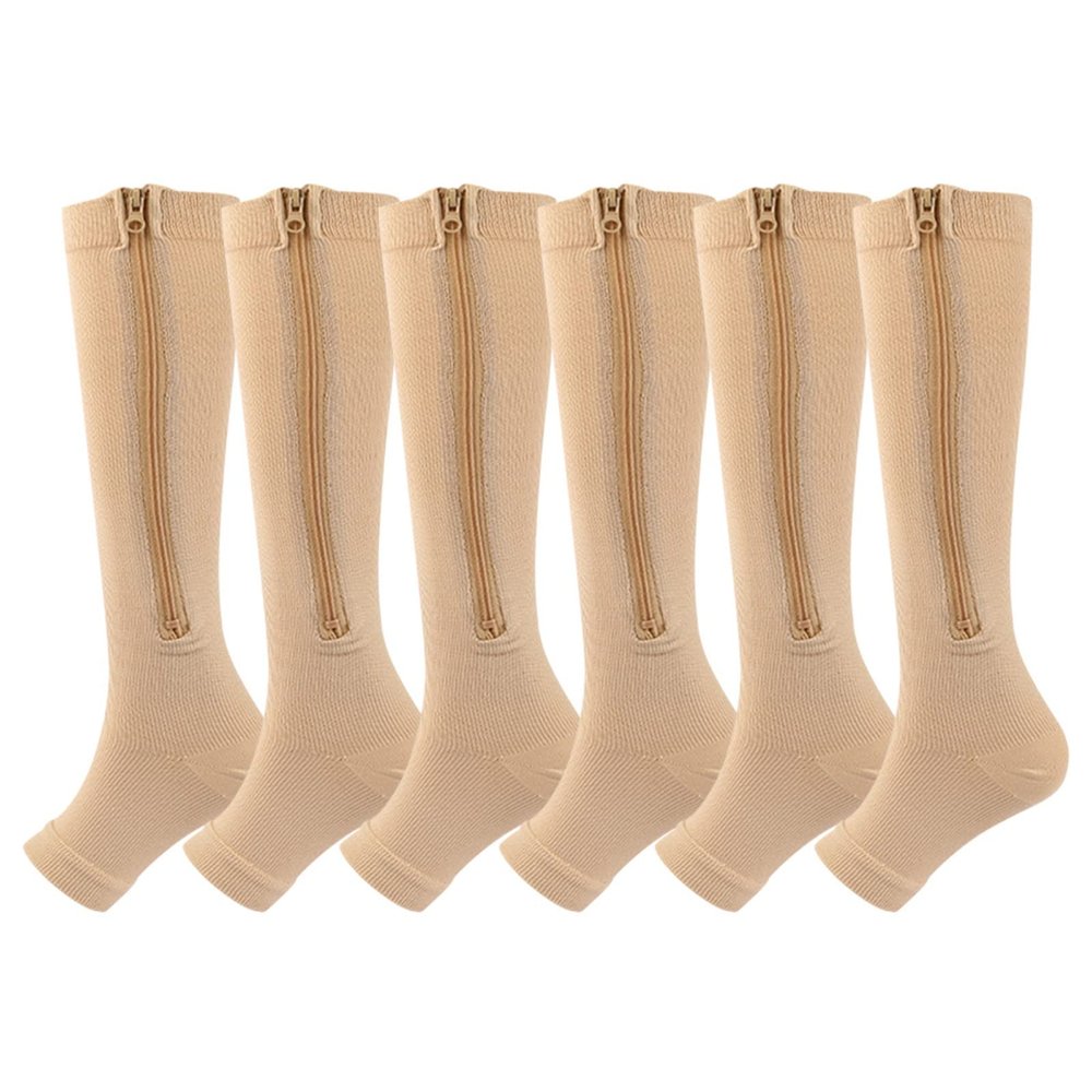 Zipper Compression Socks for Women&Men Toeless 20-30 mmHg Support Stockings Calf High Zippered Athletic (3/5 Pairs)