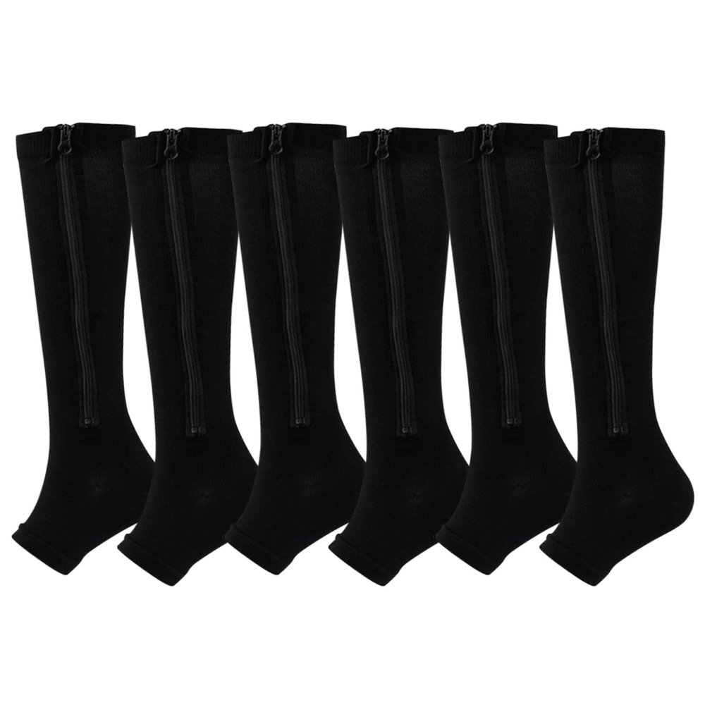 Valcatch Zipper Compression Socks for Women&Men Toeless 20-30 mmHg Support Stockings Calf High Zippered Athletic (3/5 Pairs)