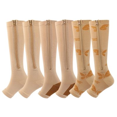 Zipper Compression Socks for Women&Men Toeless 20-30 mmHg Support Stockings Calf High Zippered Athletic (3/5 Pairs)