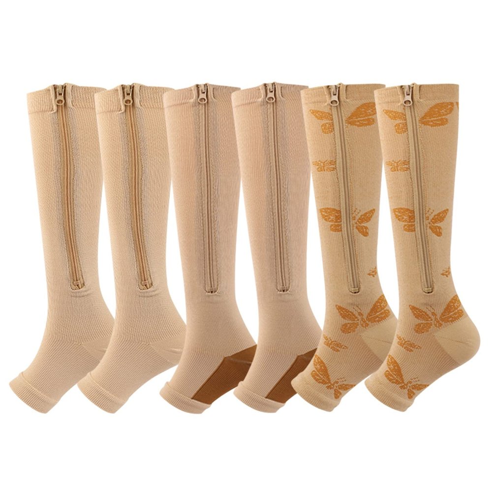 Zipper Compression Socks for Women&Men Toeless 20-30 mmHg Support Stockings Calf High Zippered Athletic (3/5 Pairs)